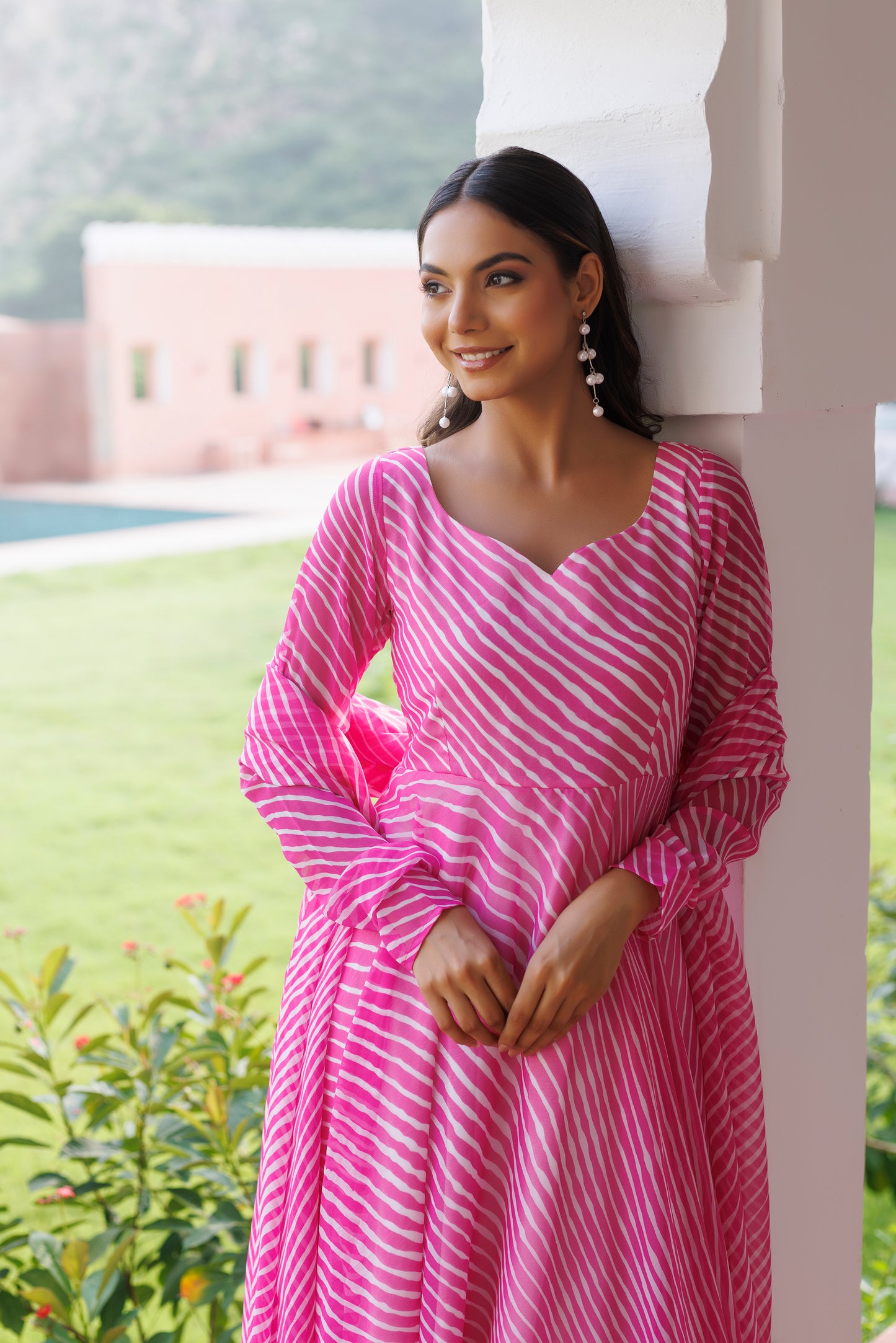 Rosebloom Leheriya Pink Kurta Set