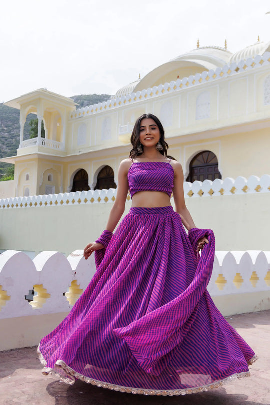 Pink Magenta Haze Leheriya Lehenga Set Ragavi