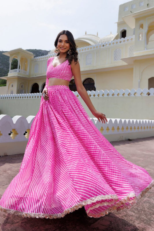 Aurora Pink Leheriya Lehenga Set