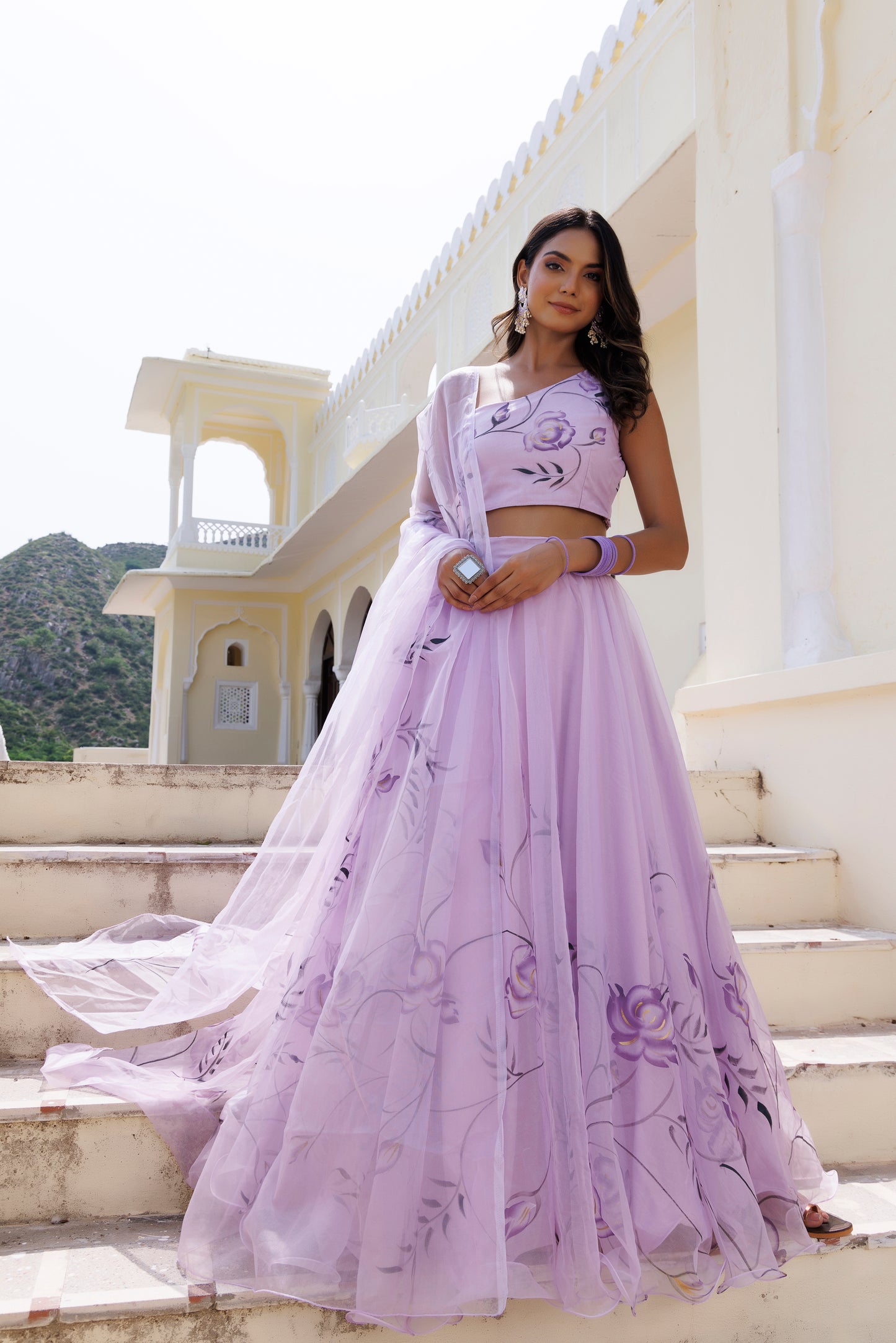 Purple Orchid Petal Brush Paint Lehenga Set