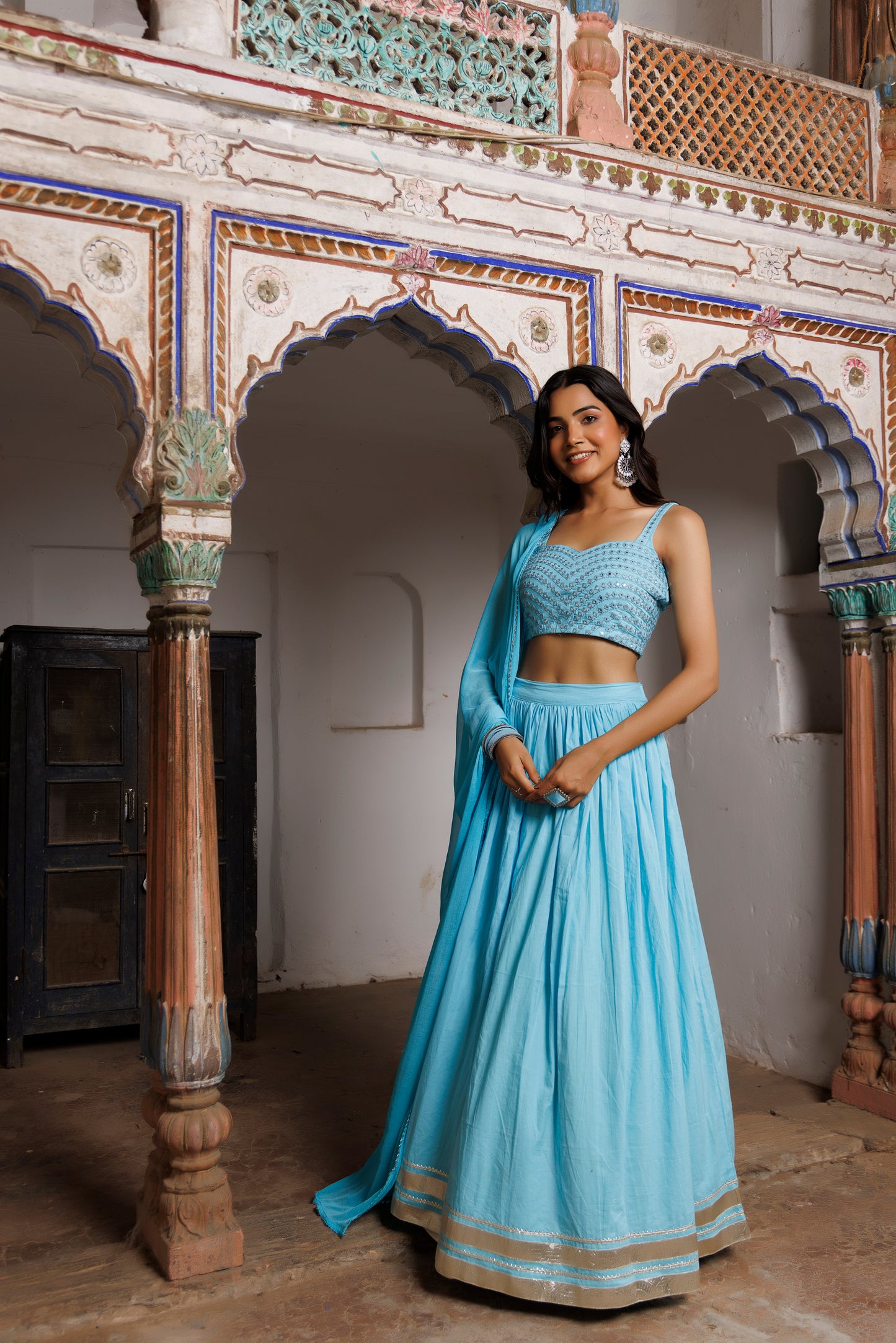 Tanager Turquoise Blue Embroidered Lehenga Set