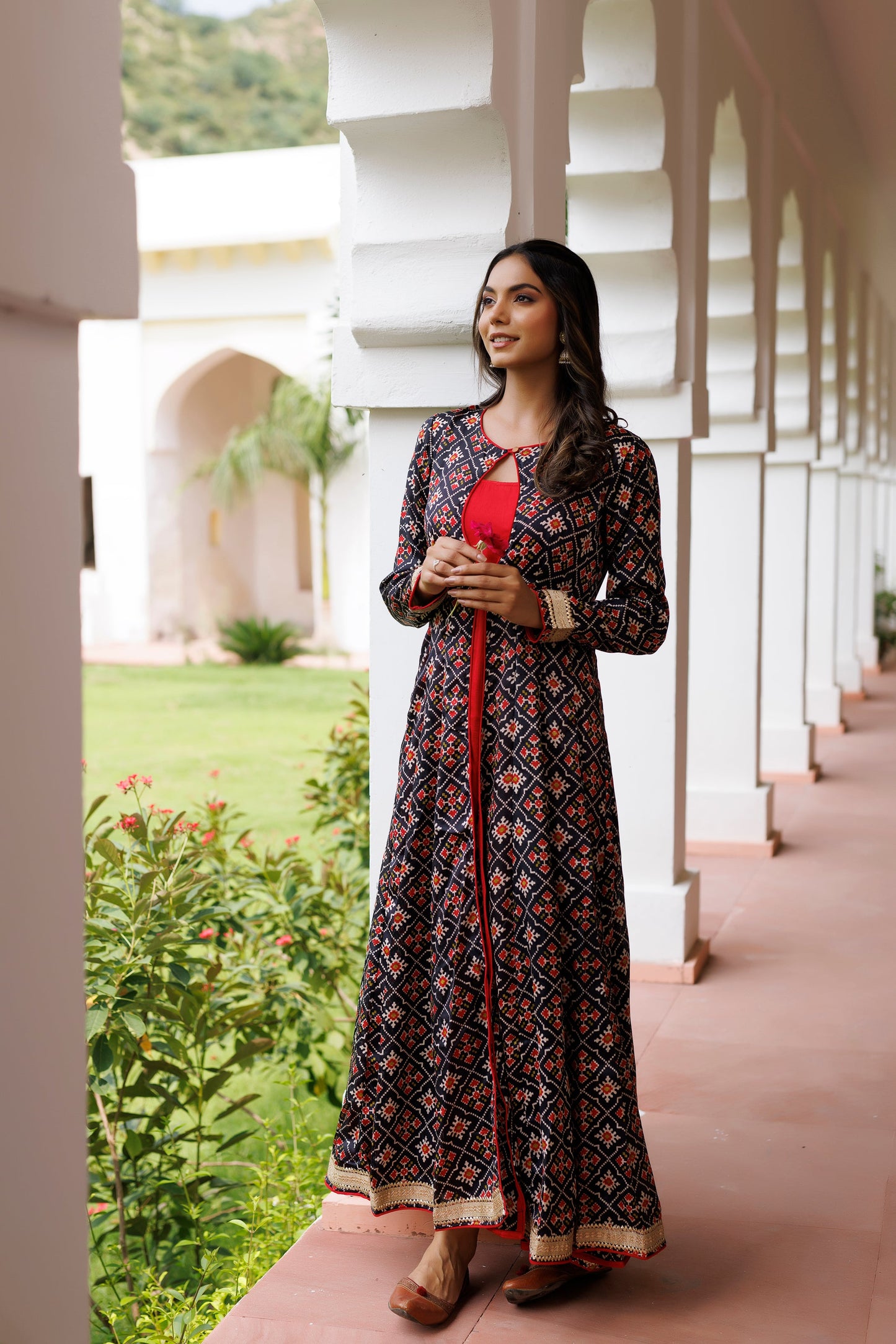 Black and Red Patola Printed Kurta Set Ragavi