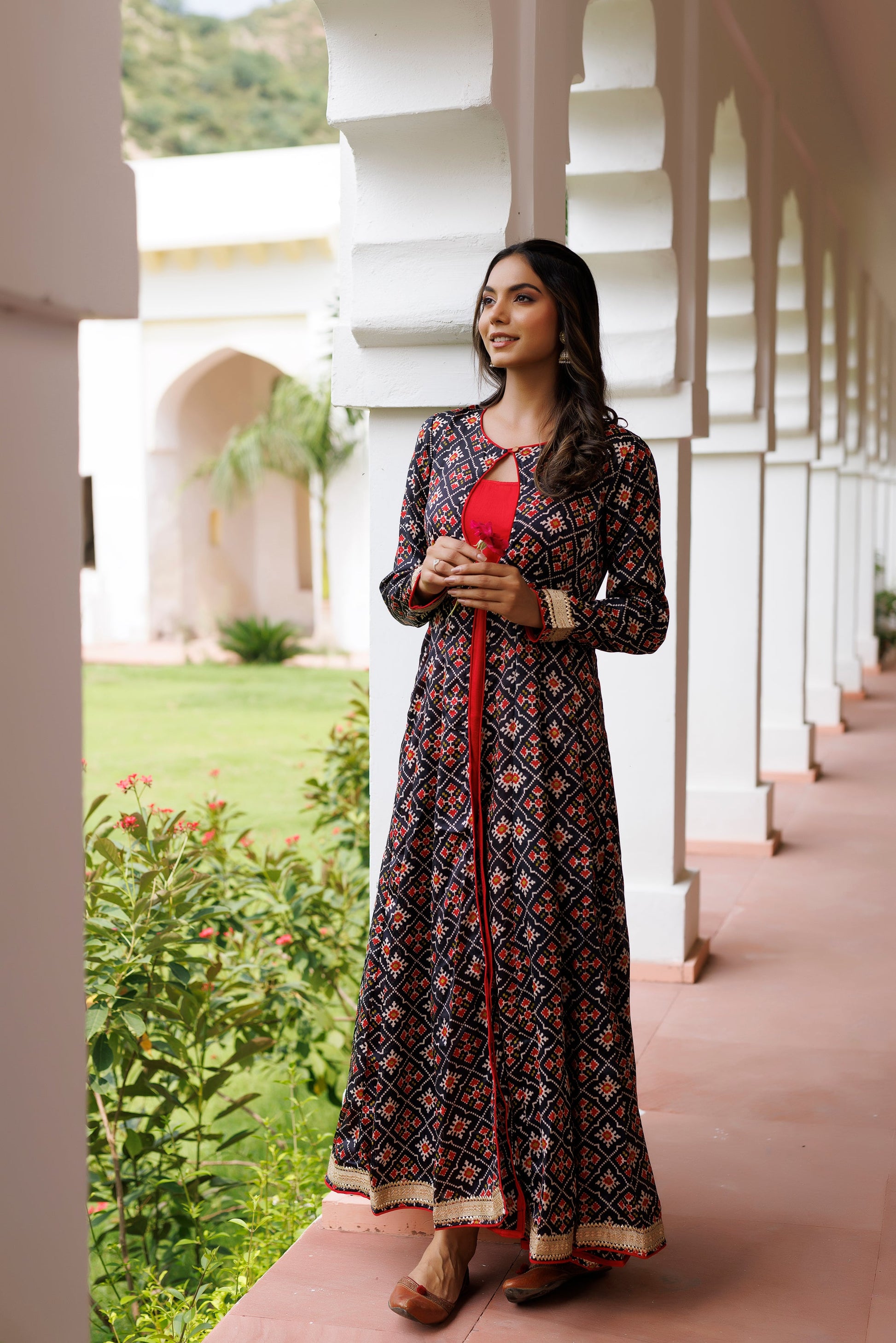 Black and Red Patola Printed Kurta Set Ragavi
