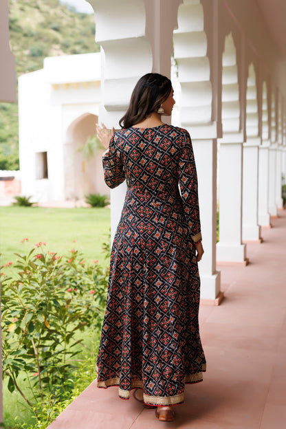 Black and Red Patola Printed Kurta Set Ragavi
