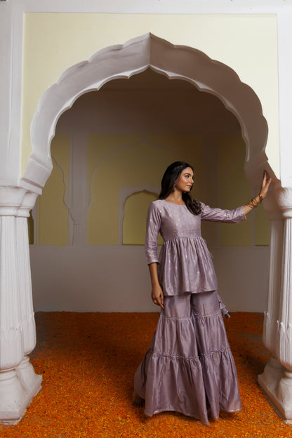 Wisteria Chanderi Gathered Short Kurti With Sharara