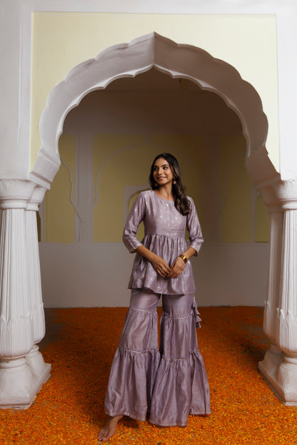 Wisteria Chanderi Gathered Short Kurti With Sharara