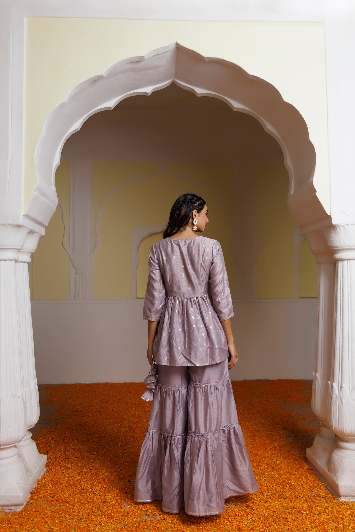Wisteria Chanderi Gathered Short Kurti With Sharara