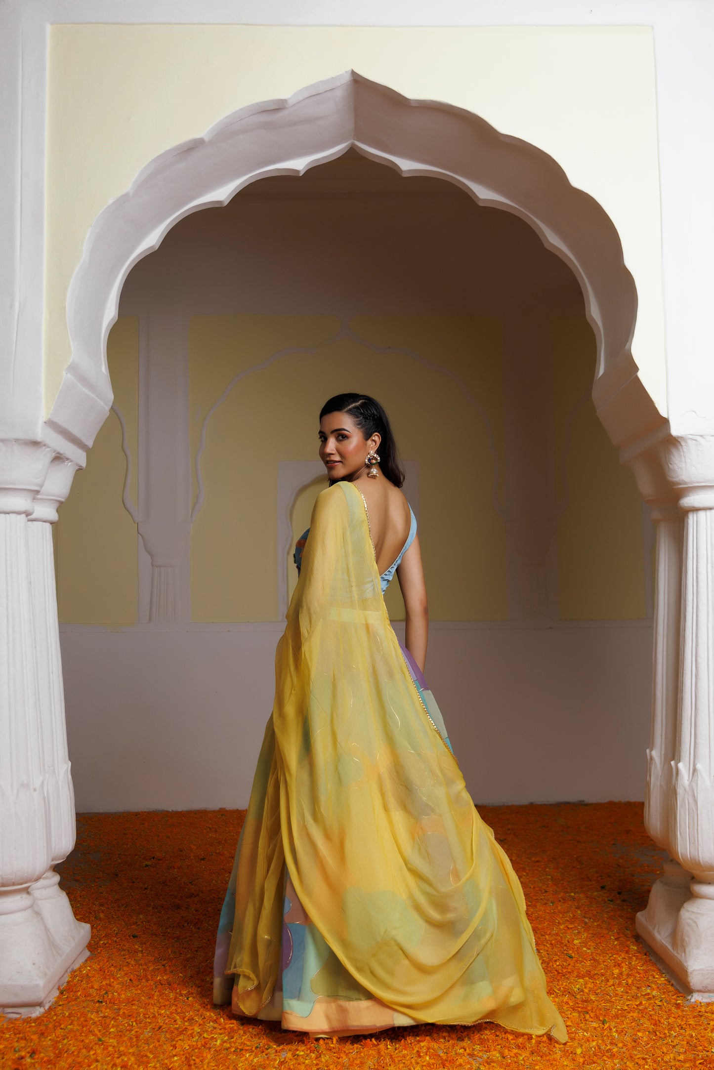 Steel Blue Multicolour Lehenga Set
