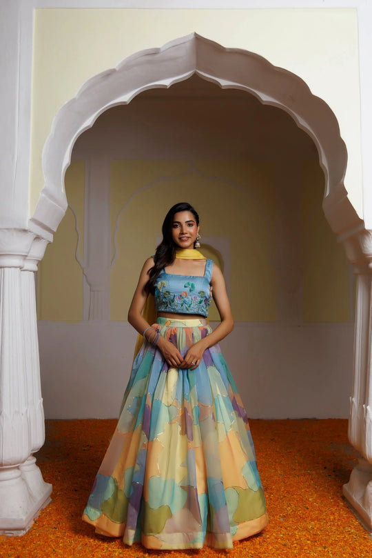 Steel Blue Multicolour Lehenga Set Ragavi