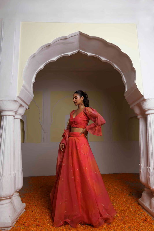Georgia Peach Coral Lehenga Set