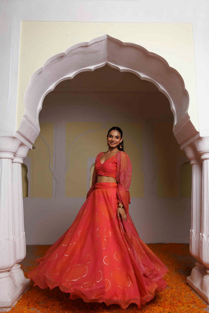 Georgia Peach Coral Lehenga Set