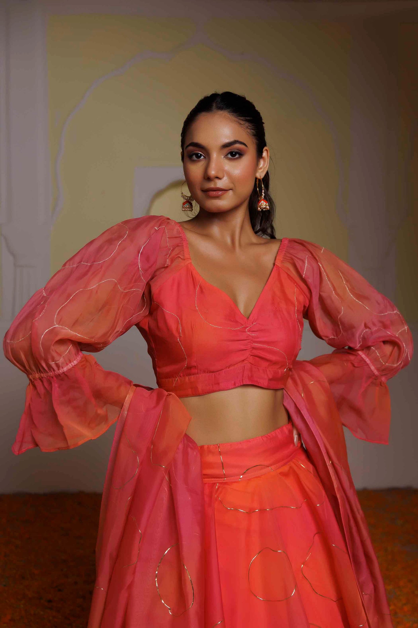 Georgia Peach Coral Lehenga Set