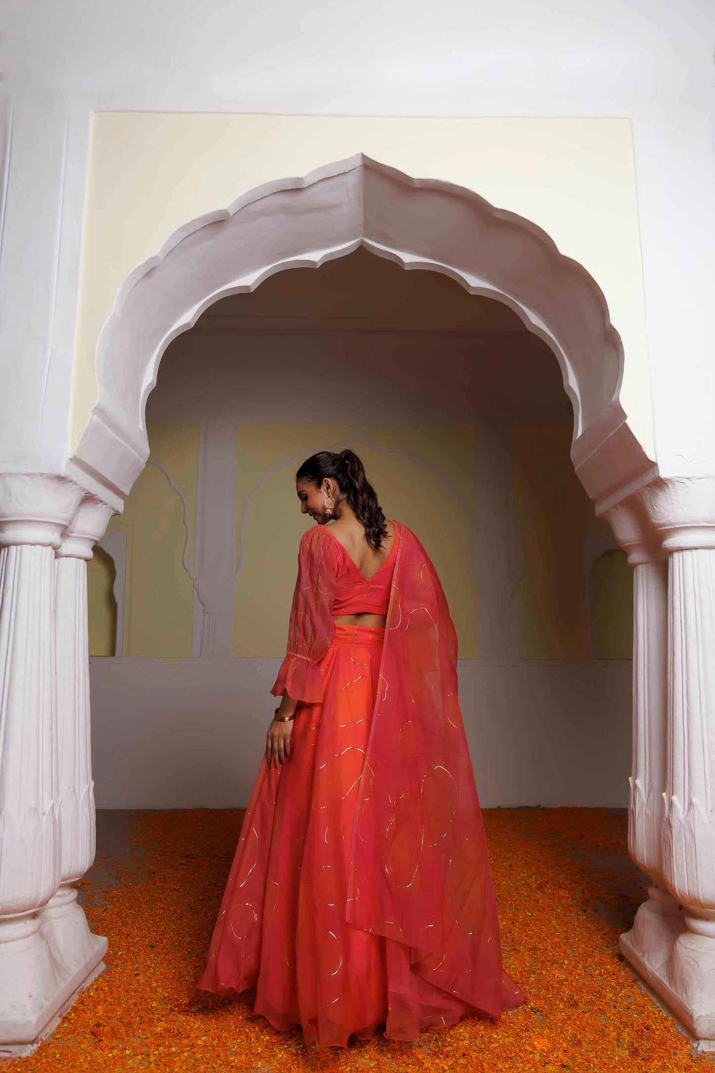 Georgia Peach Coral Lehenga Set