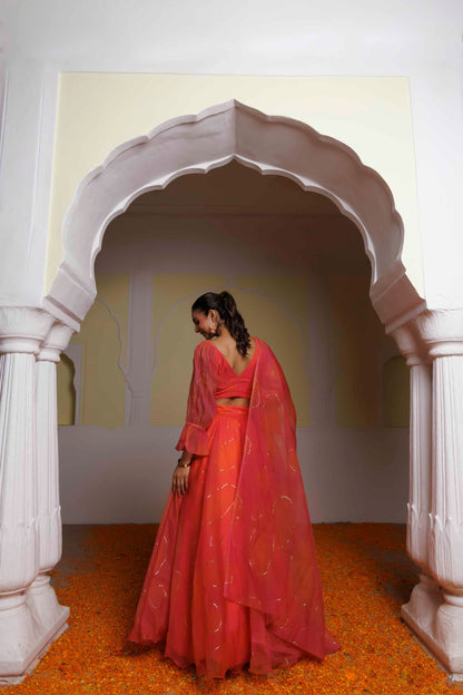 Georgia Peach Coral Lehenga Set