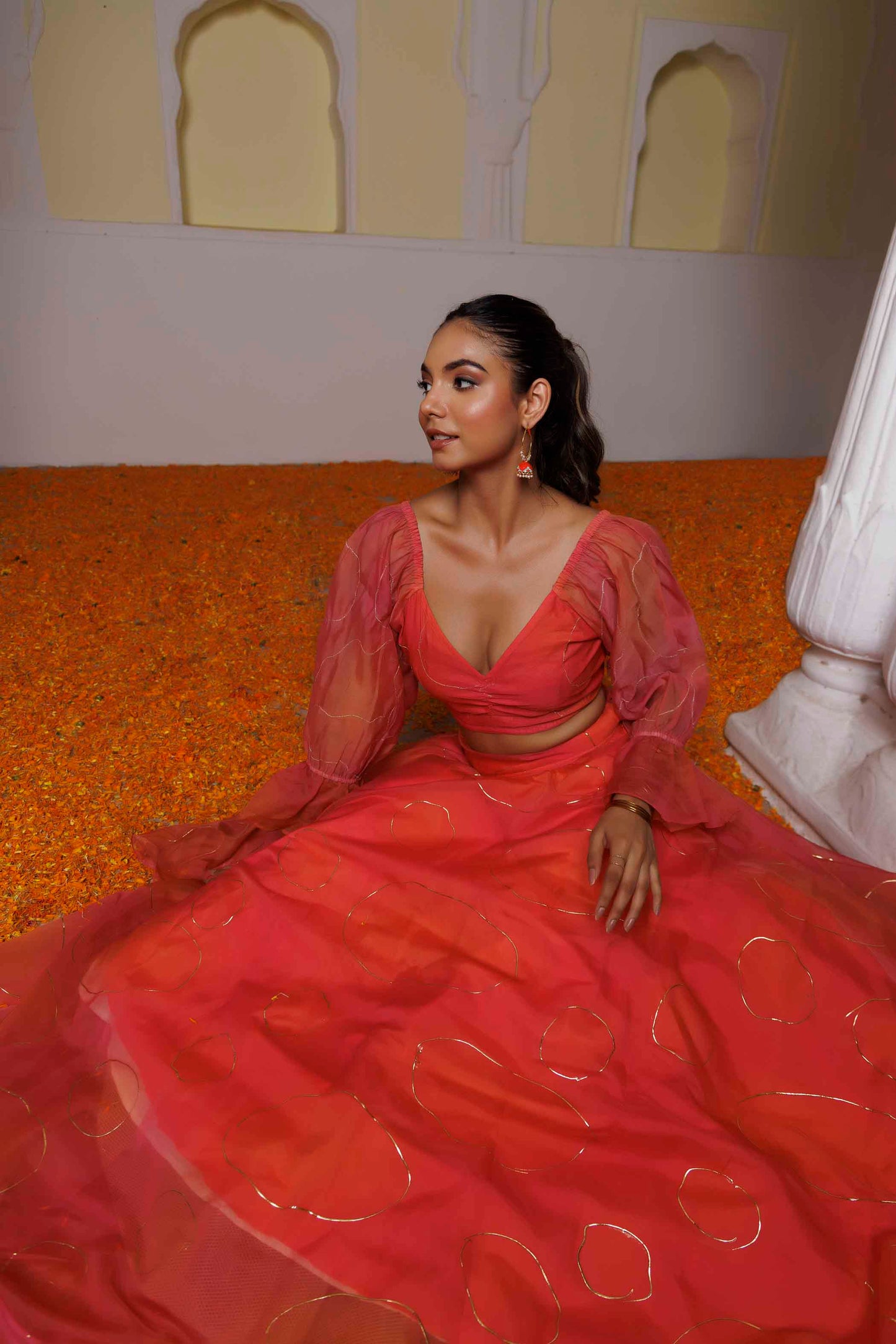 Georgia Peach Coral Lehenga Set