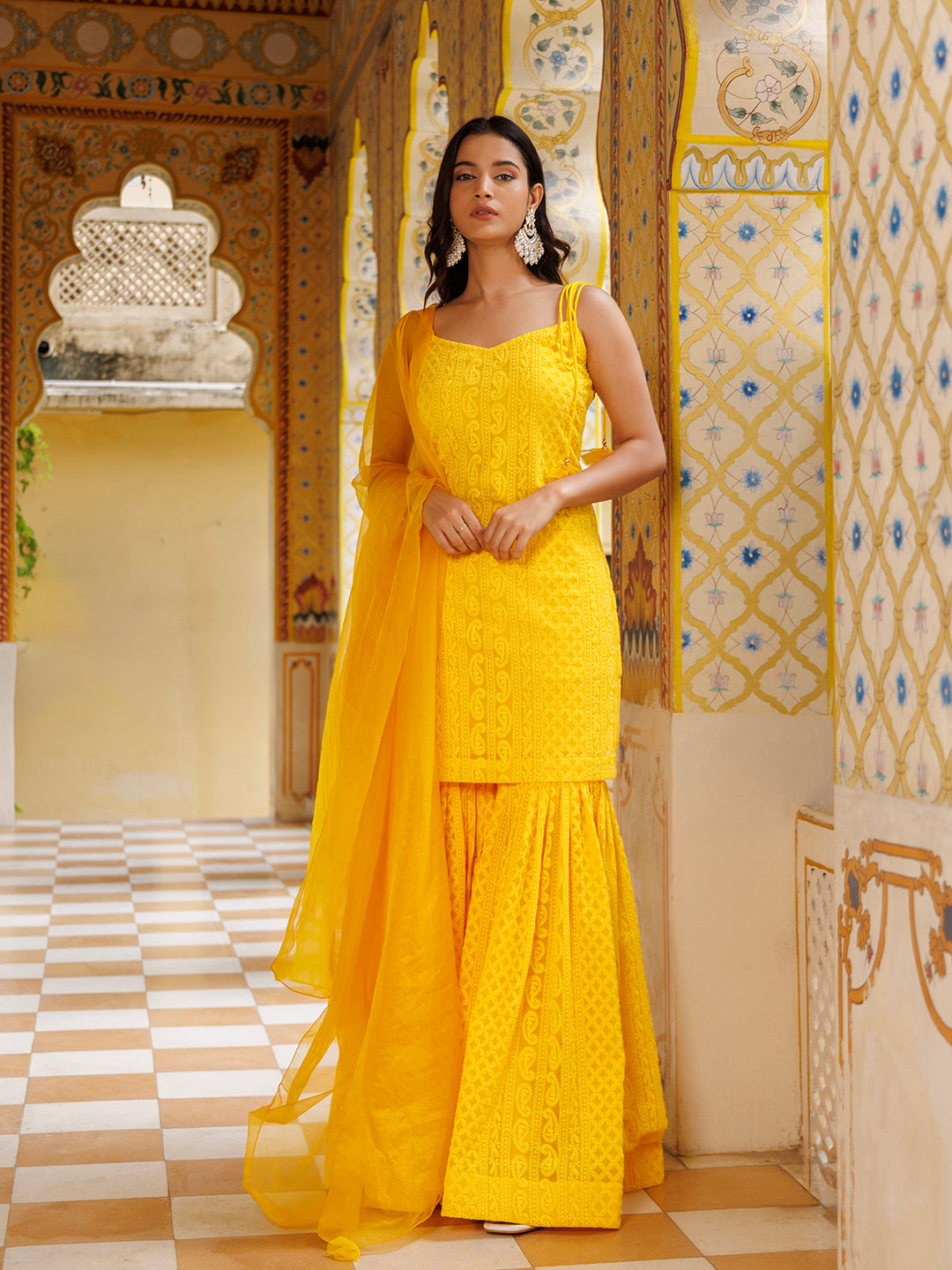 Daisy Daze Yellow Chikankari Sharara Set