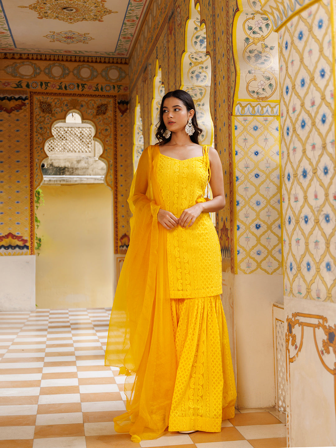 Daisy Daze Yellow Chikankari Sharara Set