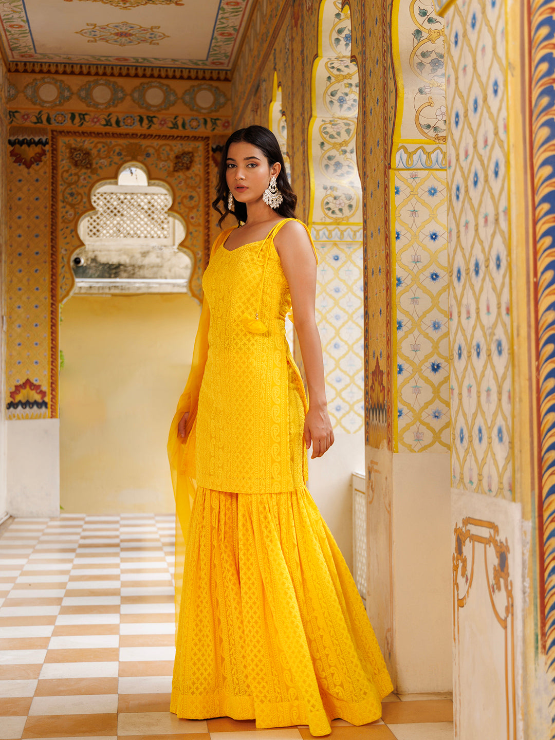 Daisy Daze Yellow Chikankari Sharara Set