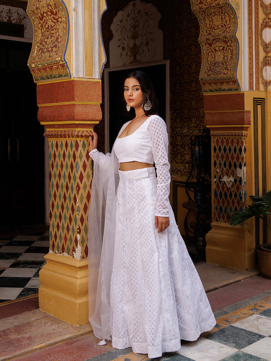 Lucent White Chikankari Lehenga Set