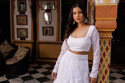 Lucent White Chikankari Lehenga Set