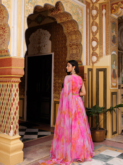 Raspberry Pink Chiffon Lehenga Set