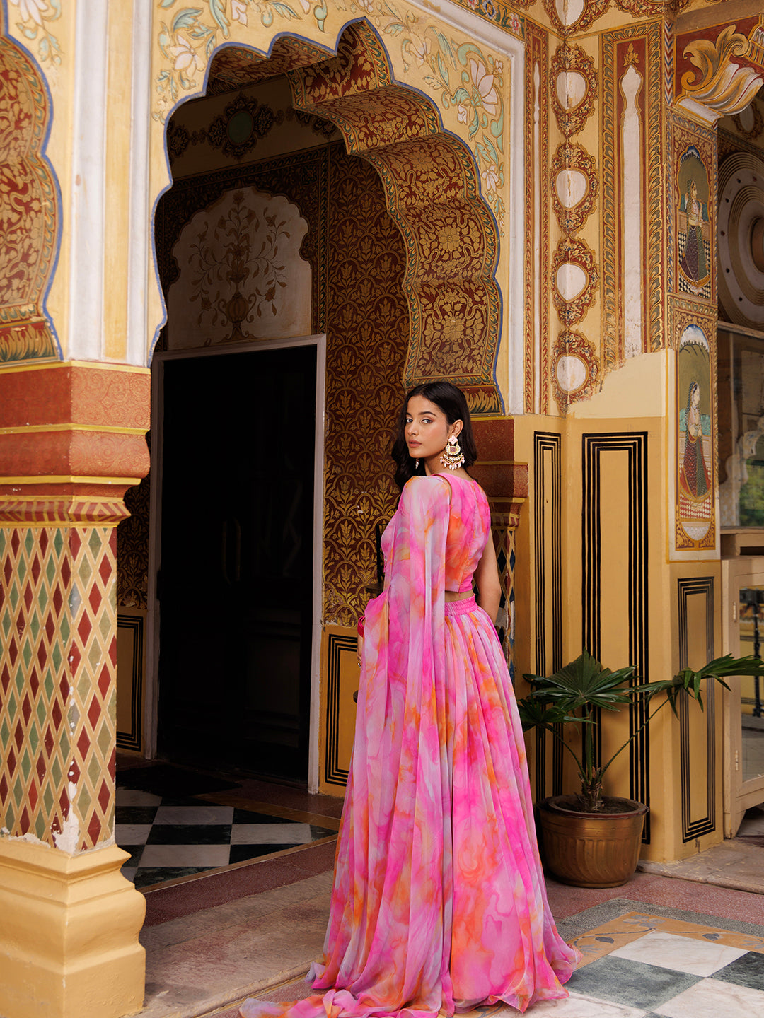 Raspberry Pink Chiffon Lehenga Set