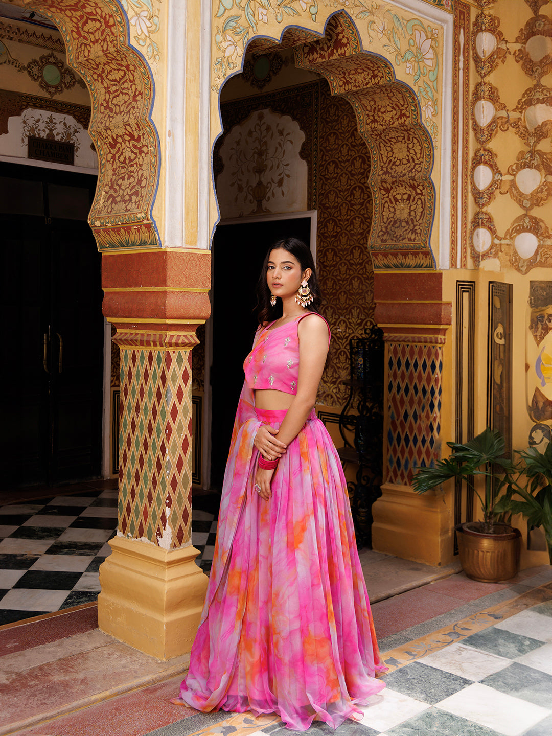 Raspberry Pink Chiffon Lehenga Set