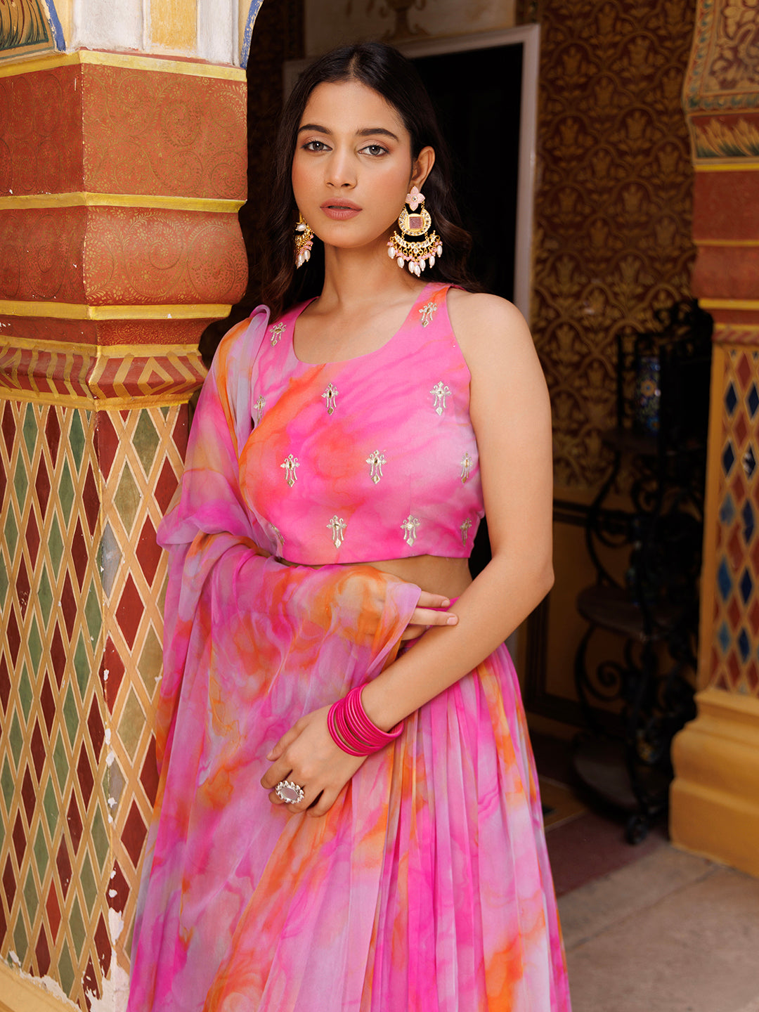 Raspberry Pink Chiffon Lehenga Set