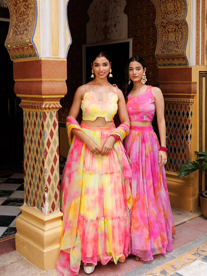 Raspberry Pink Chiffon Lehenga Set