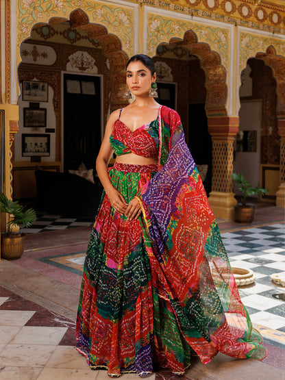 Pachranga Leheriya Floral Printed Chiffon Lehenga Set