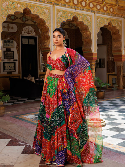 Pachranga Leheriya Floral Printed Chiffon Lehenga Set