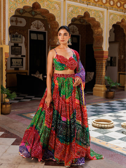 Pachranga Leheriya Floral Printed Chiffon Lehenga Set
