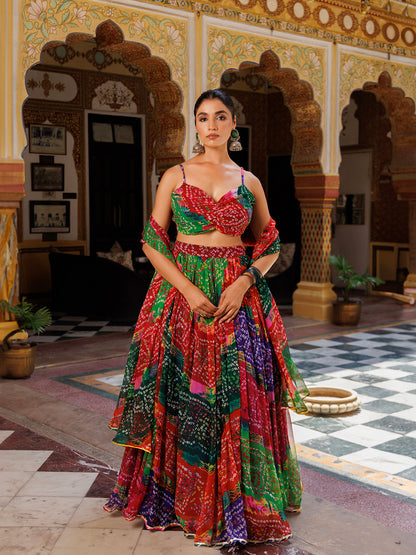 Pachranga Leheriya Floral Printed Chiffon Lehenga Set