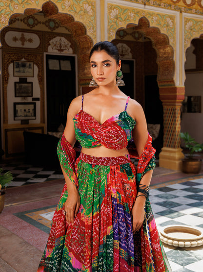 Pachranga Leheriya Floral Printed Chiffon Lehenga Set