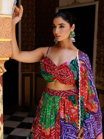 Pachranga Leheriya Floral Printed Chiffon Lehenga Set