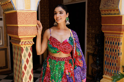 Pachranga Leheriya Floral Printed Chiffon Lehenga Set