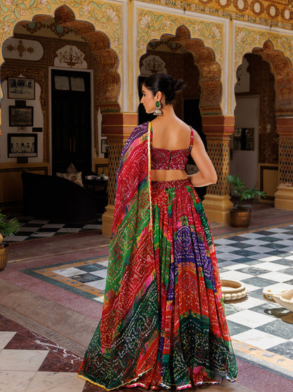 Pachranga Leheriya Floral Printed Chiffon Lehenga Set