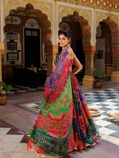 Pachranga Leheriya Floral Printed Chiffon Lehenga Set