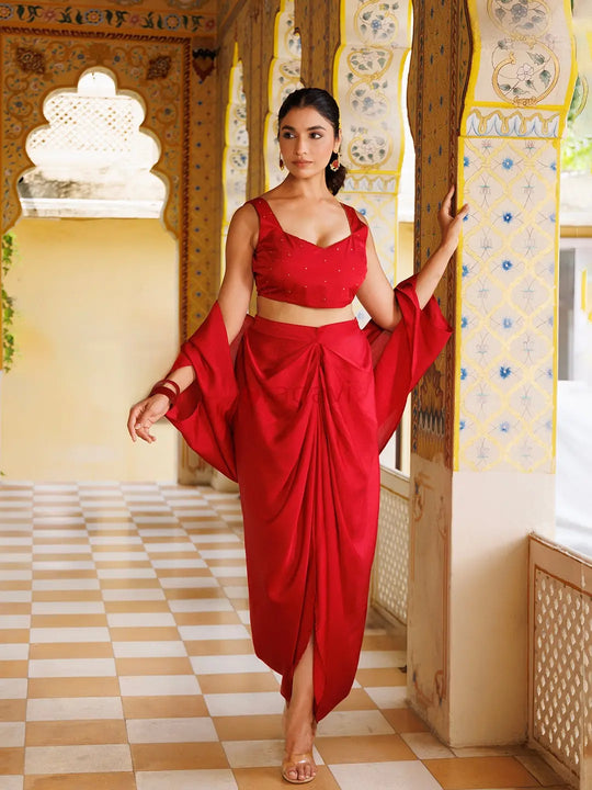 Savy Red Silk Co- Ord Set - Ragavi