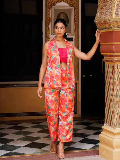 Peach Echo Pink Silk Co- Ord Set
