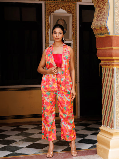 Peach Echo Pink Silk Co- Ord Set