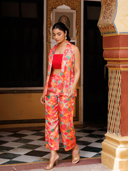 Peach Echo Pink Silk Co- Ord Set