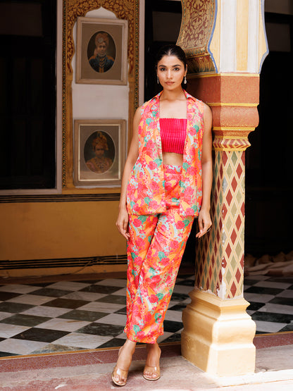 Peach Echo Pink Silk Co- Ord Set