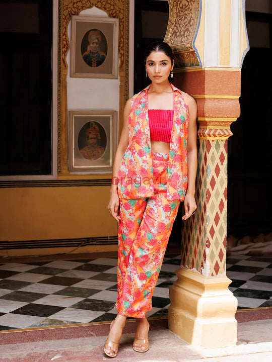 Peach Echo Pink Silk Co- Ord Set - Ragavi