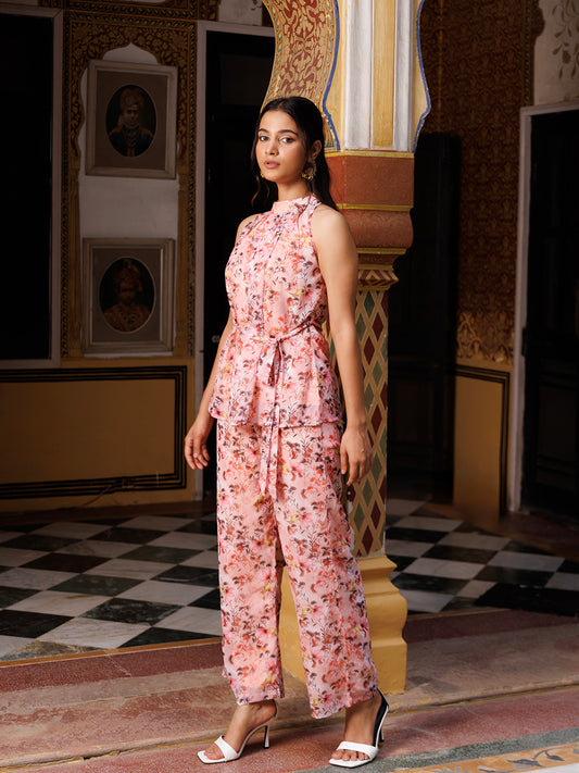 Chalk Pink Georgette Co- Ord Set
