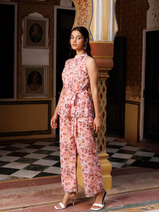 Chalk Pink Georgette Co- Ord Set - Ragavi