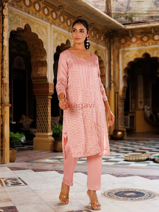 Calypso Pink Embroidered Silk Kurta Set - Ragavi