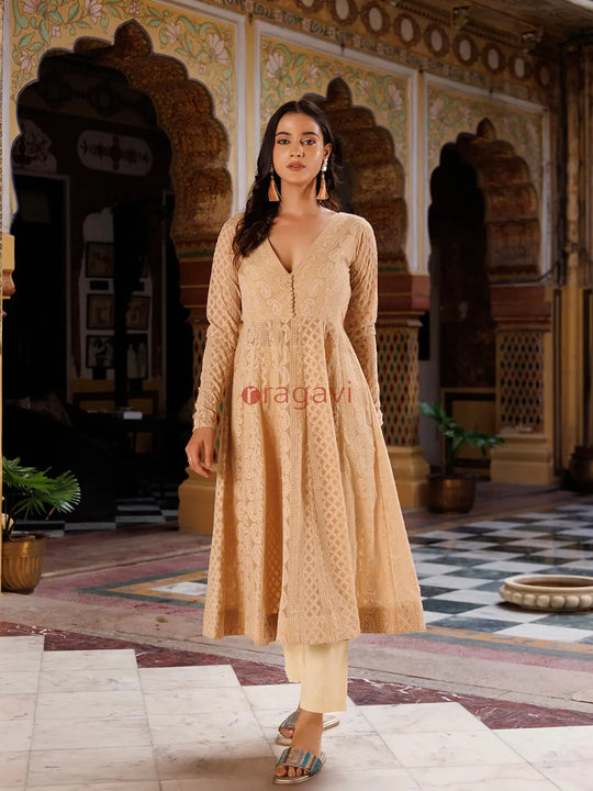 Nougat Nude Chikankari Kurta - Ragavi