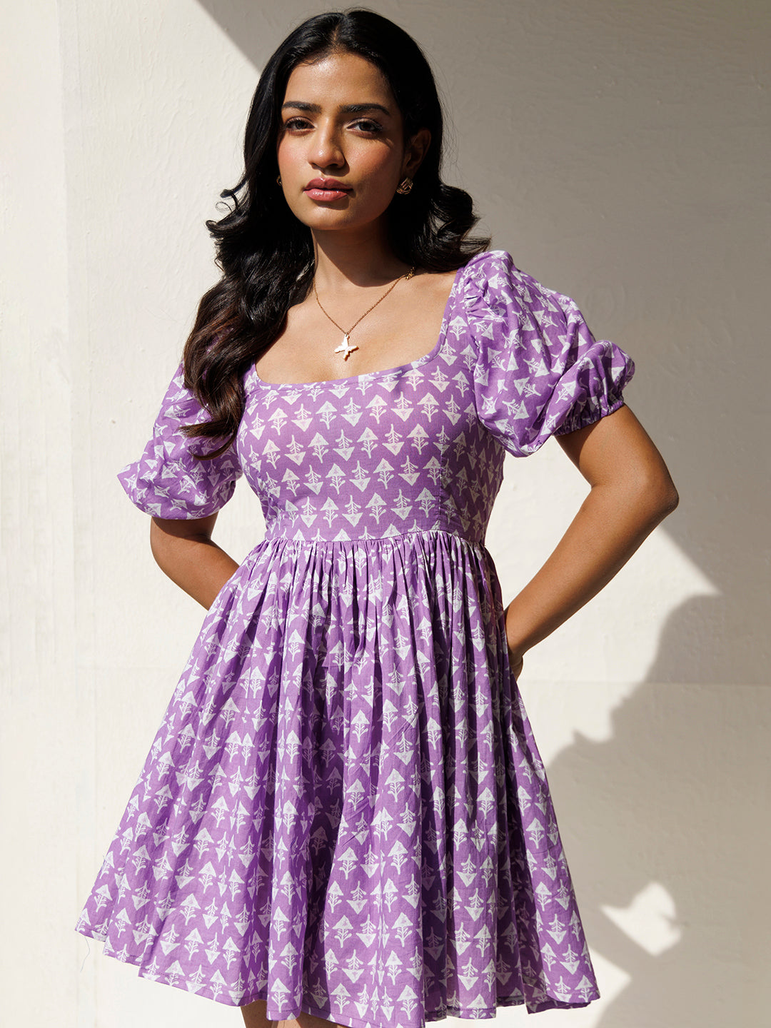 Bellflower Purple Cotton Printed Dress