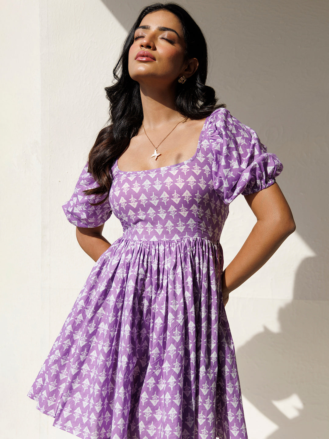 Bellflower Purple Cotton Printed Dress